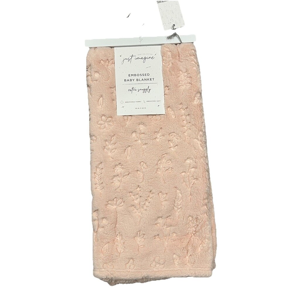 JUST IMAGINE Pink Small Flowers Embossed Baby Girl Blanket Soft Fleece New